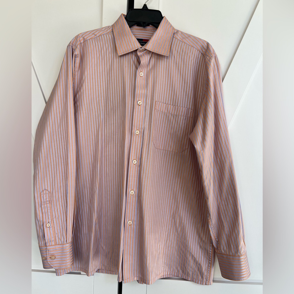 Peter England Orange and Purple Striped Dress Shirt